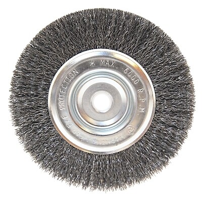 Light Duty Crimped Wheel Brush, 6 dia x 1/2 W, 0.014 Carbon Steel, 5/8 in - 1/2