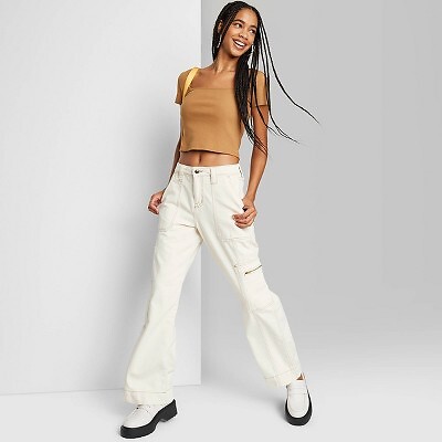 

Женские мешковатые джинсы карго с высокой посадкой — Wild Fable Off-White, Белый