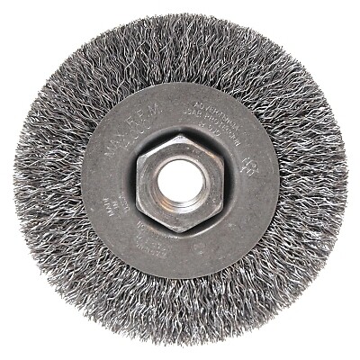 Light Duty Crimped Wheel Brush, 4 in dia x 1/2  in W, 0.014 Carbon Steel Wire,