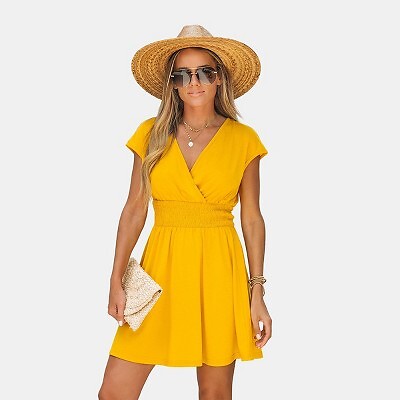

Женское мини-платье со сборками -Cupshe--Yellow, Желтый