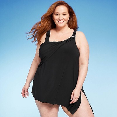 

Женский купальник UPF 50 с угловой юбкой, одно плечо, цельный купальник, цвет морской волны, черный