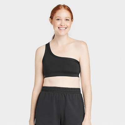 

Женский асимметричный спортивный бюстгальтер с легкой поддержкой и рельефной отделкой — All in Motion, Черный