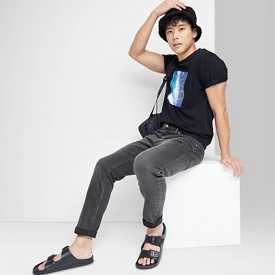 

Мужские зауженные зауженные джинсы оригинального использования, черные, выстиранные, Not available