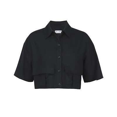 

Женский льняной укороченный универсальный топ на пуговицах — Black Beauty, Medium, Not available