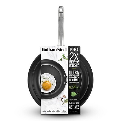 Керамическая сковорода Gotham Steel Pro 2x с антипригарным покрытием 2pk 10 и 12 из твердого анодированного алюминия