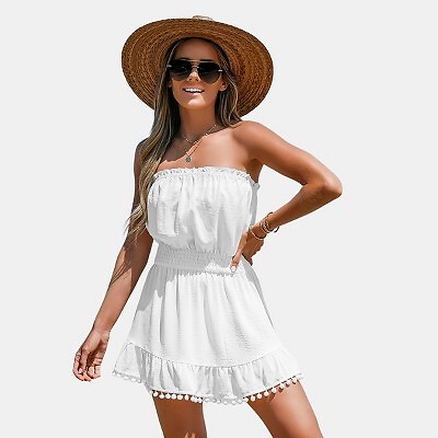 

Женское присборенное платье с помпоном - Cupshe-M-White, Not available