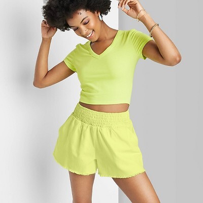 

Женские тканые шорты без застежек с высокой посадкой - Wild Fable Vibrant Lime Green M, Not available