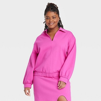 Месяц истории черного цвета Sammy B Womens Plus Size Balloon Long Sleeve V-Neck Scuba