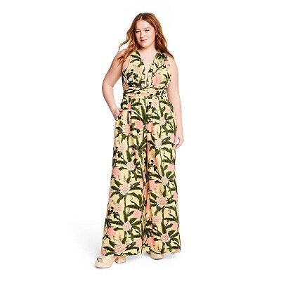 

Женский комбинезон с ботаническим принтом пионов - Agua Bendita Yellow/Dark Olive, Yellow/olive