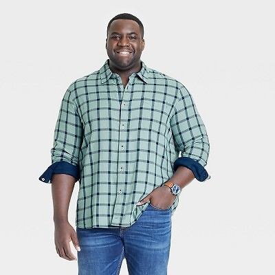

Мужская двусторонняя рубашка большого и высокого роста с длинным рукавом на пуговицах - Goodfellow - Co, Зеленый