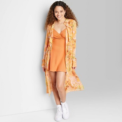 

Женская куртка дастер с рюшами — Wild Fable Orange Floral L, Not available