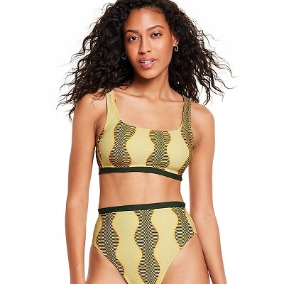 

Женский бикини-топ без косточек с принтом Micro Waves - Fe Noel Muted Lime Green/Dark, Зеленый