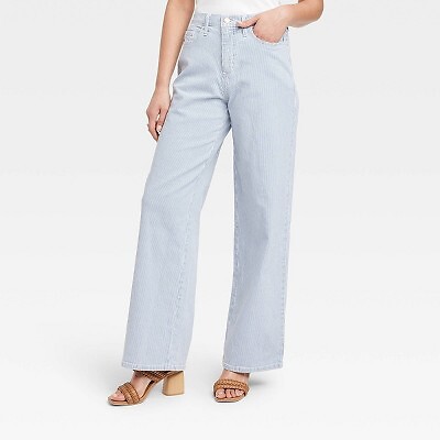 

Женские широкие джинсы с высокой посадкой - Универсальная нить светло-голубые 16, короткие, Light blue