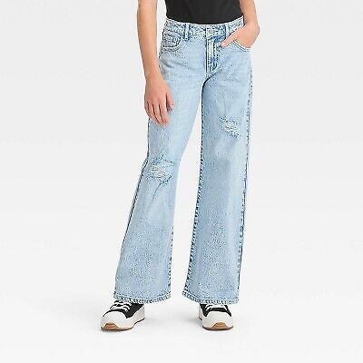 Широкие джинсы со средней посадкой для девочек — арт-класс Light Wash 16