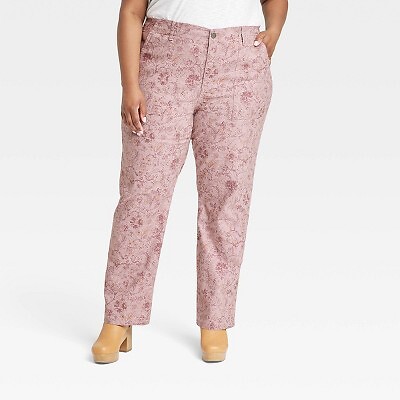 

Женские брюки прямого кроя большого размера - Knox Rose Pink Floral, Розовый