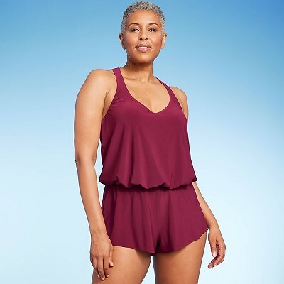 

Женский купальник UPF 50 V-образным вырезом Racerback Swim Romper One Piece Swimsuit - Aqua Green, Burgundy