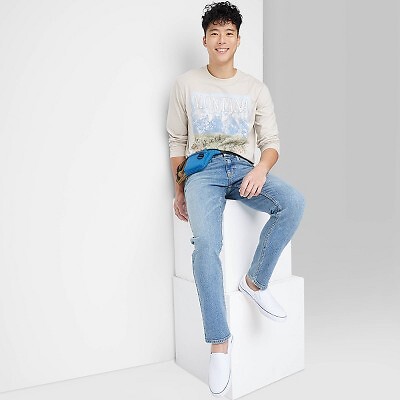 

Мужские зауженные зауженные джинсы оригинального использования Blue Denim
