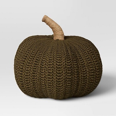 Knit Pumpkin with Jute Stem Novelty Throw Pillow Green - Thr