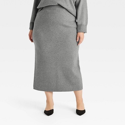 Womens Cozy Knit Midi Sweater Skirt - A New Day Dark Gray 2X