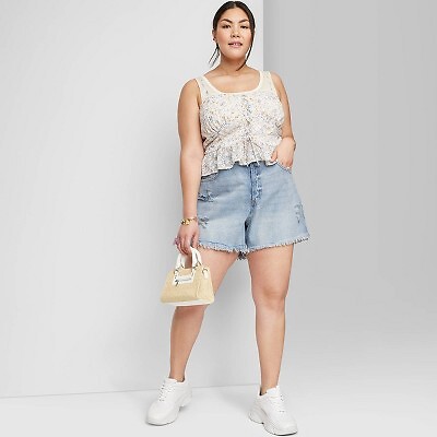 

Джинсовые шорты миди с высокой посадкой для женщин - Wild Fable Medium Wash