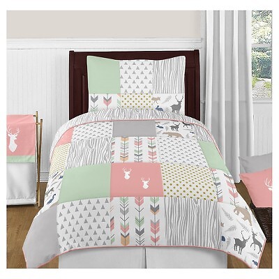 Coral & Mint Woodsy Comforter Set (Twin) - Sweet Jojo Design