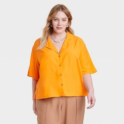 

Рубашка на пуговицах с коротким рукавом для женщин - A New Day Orange, Оранжевый