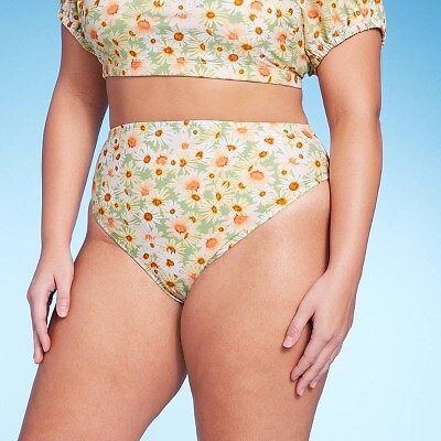 Женские плавки бикини Cheeky с высокой талией - Wild Fable Green Daisy Print 3X