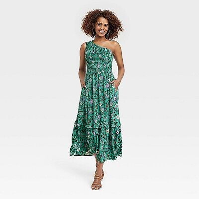

Женское платье трапециевидной формы без рукавов на одно плечо - Knox Rose Green Floral, Зеленый