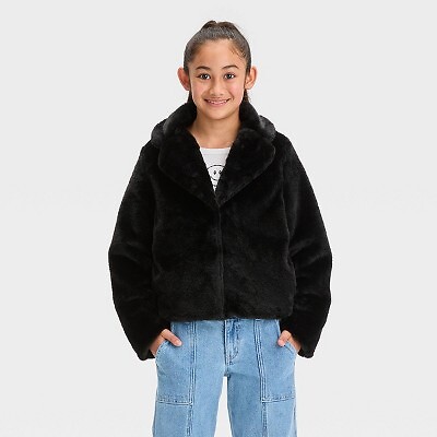 

Куртка из искусственного меха для девочек - арт-класс Черный M, Not available