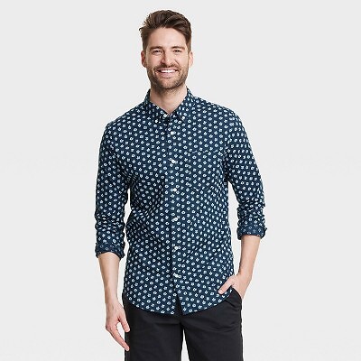 

Мужская рубашка Every Wear с длинным рукавом на пуговицах - Goodfellow - Co Темно-синий, Navy blue