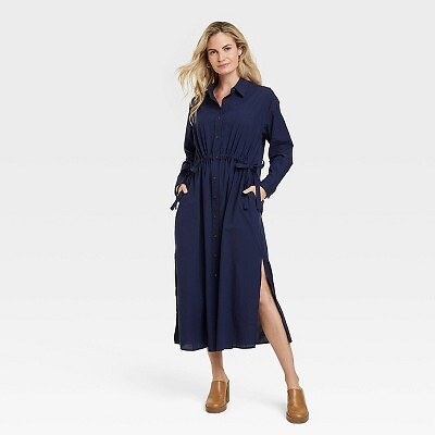 Universal Thread Women's Cinch Waist Midi Shirt Dress Cinched Waist