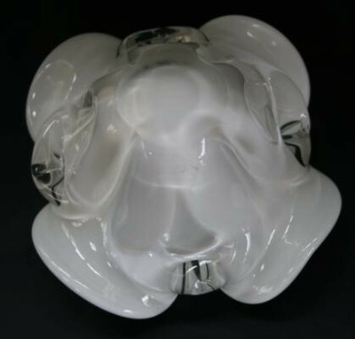 White Cased Paperweight Art Glass Cloverleaf Vase  #1351