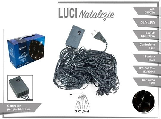 Luci Natale Albero Mantello 240 Led Luce Bianca Fredda 2x1,5mt 52652A dfh