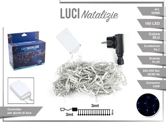 Luci Natale Decorazione Tenda 160 Led BLU 3mtx30cm Esterni 52598A dfh