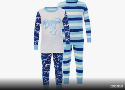 KIRKLAND BOYS 4 PC DINO/STRIPE PAJAMA SET (BLUES 8)NWT