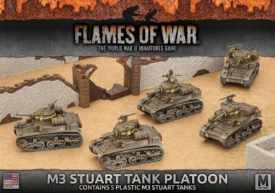 Миниатюры фронта битвы Пламя войны АМЕРИКАНСКИЙ танковый взвод M3 Stuart FOW UBX56