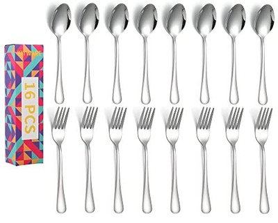 16 Pack Stainless Steel Fork and Spoon Silverware Set Dinnerware Cutlery