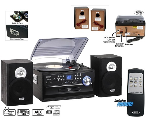 Home Jensen Stereo System Receiver Compact Shelf AM/FM Radio Turntable CD iPod