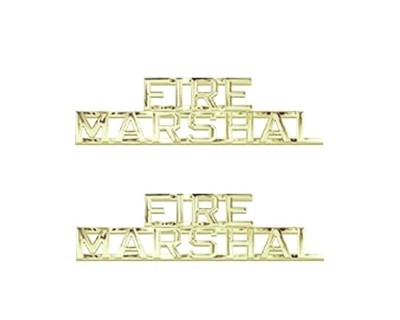 Fire Marshal Collar Pin Set Cut Out Letters Nickel Fire Dept Police Rank 2225