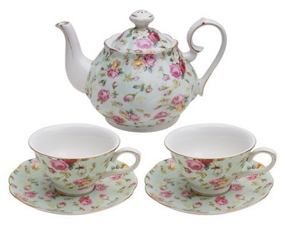 Gracie China by Coastline Imports Blue Cottage Rose Chintz 5-Piece Porcelain ...