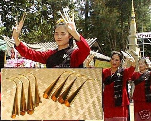 THAI DANCE Brass Finger Claw Nails-Thailand-Set Of 8-Belly Dance-FREE SHIPPING