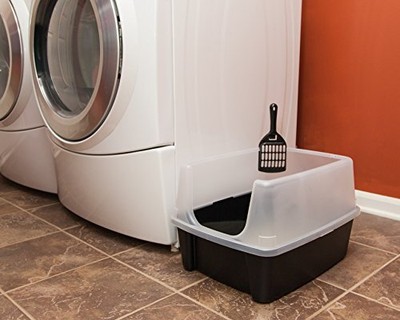 IRIS USA Open Top Cat Litter Tray with Scoop and Scatter Shield Sturdy Easy t...