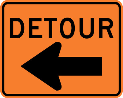 USA標識看板　DETOUR アメリカの道路標識 「DETOUR 」（迂回路 まわり道 ←左矢印