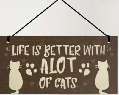 Holz - Schild  Spruch - Katzen  - Life is better with a lot of cats