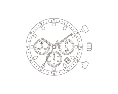 MIYOTA JS25 chronograph movement , date @ 4.30