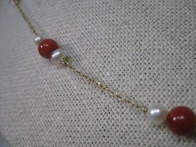 14kt Yellow Gold Curb Chain & Cultured Pearl and Coral Necklace, 20