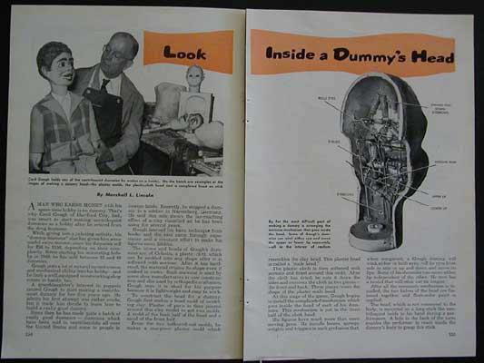 Inside Ventriloquist Dummy Head Cecil Gough 1955 pictorial