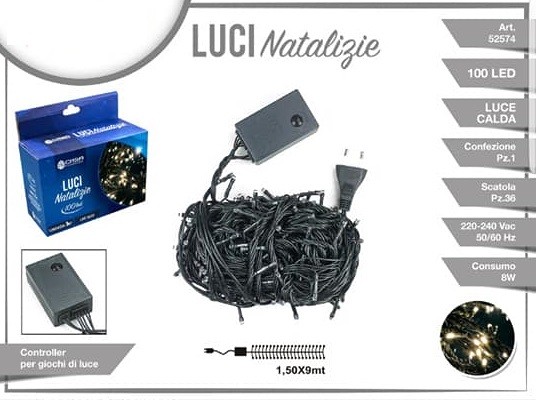 Luci Natale Albero 100 Led Luce Bianca Calda Cavo 1,5m Filo Verde 9mt 52574a dfh