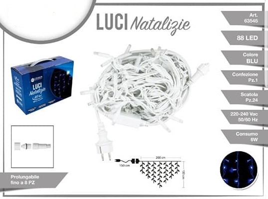 Luci Natale Decorazione Natalizia Cascata 88 Led Filo Gomma Luce BLU 63545 dfh