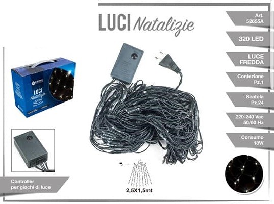 Luci Natale Albero Mantello 320 Led Luce Bianca Fredda 2,5x1,5mt 52655A dfh